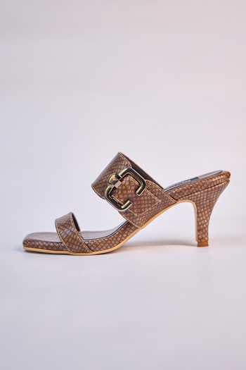 Miraki_Brown Textured Buckle Heels _Online_at_Aza_Fashions