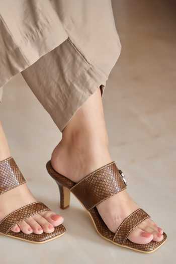 Shop_Miraki_Brown Textured Buckle Heels _Online_at_Aza_Fashions