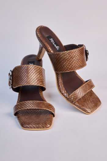 Buy_Miraki_Brown Textured Buckle Heels 