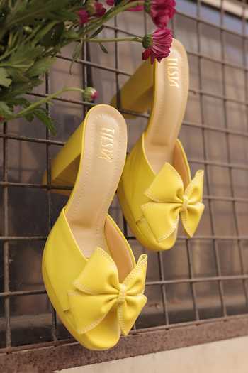 Tiesta Mustard Yellow Bow Strap Block Heels 