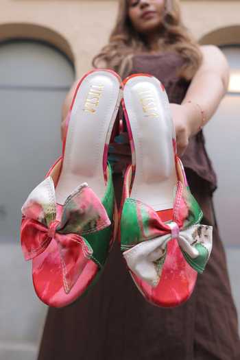 Tiesta Multicolor Abstract Bow Block Heels 