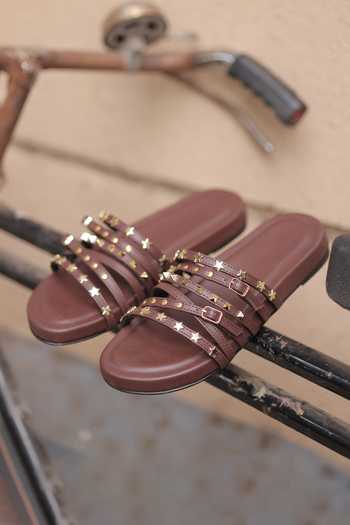 Tiesta Studded Multi-Strap Slip-on Flats 