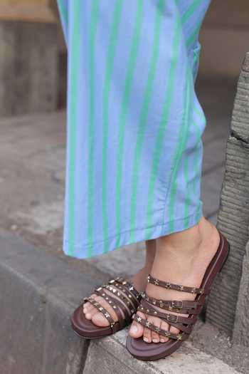 Buy_Tiesta_Brown Studded Multi-strap Slip-on Flats _Online_at_Aza_Fashions