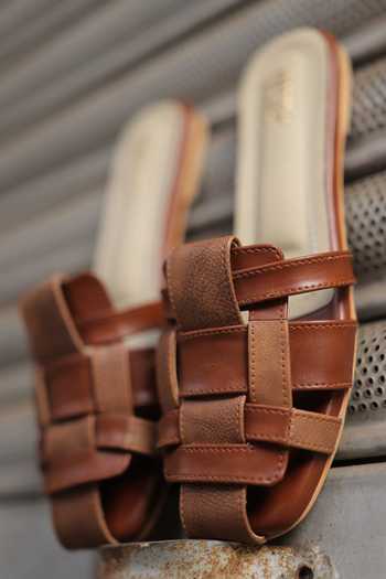 Tiesta_Brown Tan Multi-strap Slip-on Flats _Online_at_Aza_Fashions