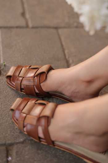 Buy_Tiesta_Brown Tan Multi-strap Slip-on Flats _Online_at_Aza_Fashions