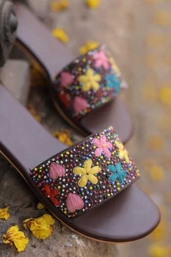 Tiesta_Multi Color Floral Hand Embroidered Flats _Online_at_Aza_Fashions
