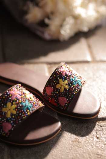 Buy_Tiesta_Multi Color Floral Hand Embroidered Flats _Online_at_Aza_Fashions