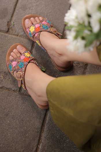 Tiesta Floral Hand Embroidered Criss-Cross Flats 