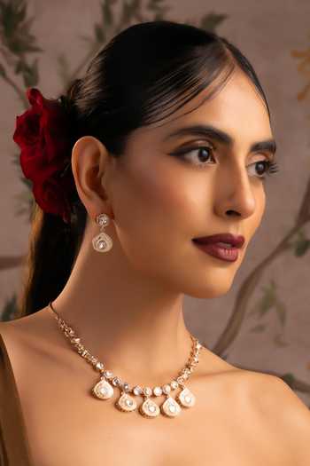 Swabhimann_Multi Color Polki Studded Necklace Set _Online_at_Aza_Fashions