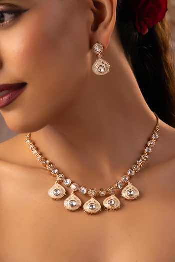 Buy_Swabhimann_Multi Color Polki Studded Necklace Set _Online_at_Aza_Fashions