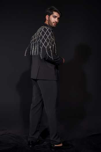Niloufer By Aasif Ally Black Rhainstone Handwork Suit Set 