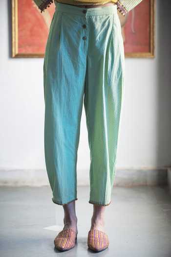 Swatti Kapoor Green Cotton Sequins, Foil Printing Hand Block Keerat Pant at Aza Fashions Swatti Kapoor_Green Cotton Sequins, Foil Printing Hand Block Keerat Pant _at_Aza_Fashions