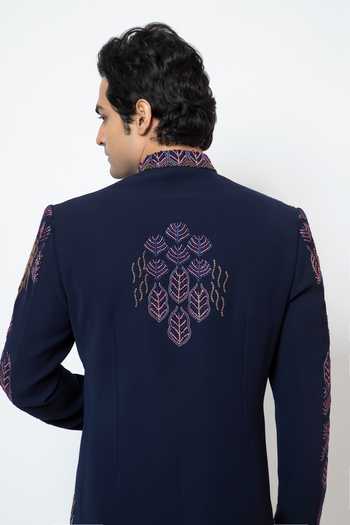 Yoseba French Knot Leaf Motif Achkan Set 