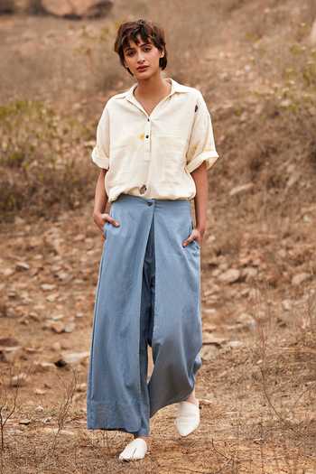 Shop_Kharakapas_Blue Linen Aasmaan Pant _Online_at_Aza_Fashions