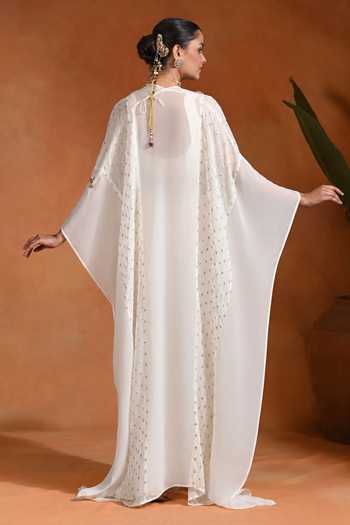 Rishi and Vibhuti Karl Embroidered Shrug Draped Skirt Set 