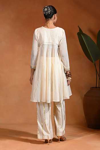 Rishi and Vibhuti Ivory Nazm Anarkali & Pant Set 