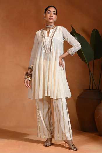 Rishi and Vibhuti Ivory Nazm Anarkali & Pant Set 