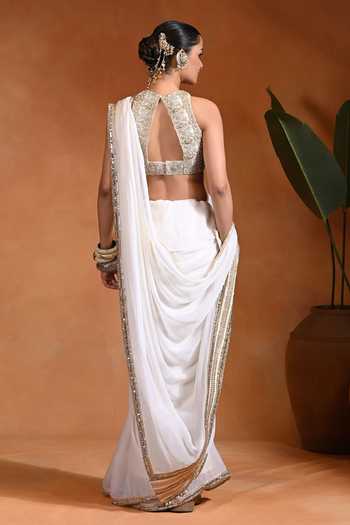 Rishi and Vibhuti Noor Saree With Sleeveless Embroidered Blouse 