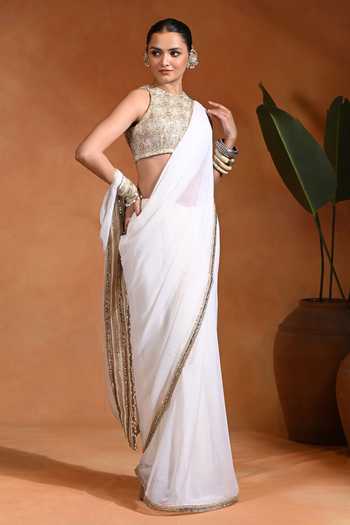 Buy Rishi and Vibhuti Ivory Chiffon High Neck Noor Saree With Sleeveless Embroidered Blouse Online at Aza Fashions Buy_Rishi and Vibhuti_Ivory Chiffon High Neck Noor Saree With Sleeveless Embroidered Blouse _Online_at_Aza_Fashions