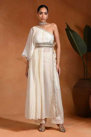 Rishi and Vibhuti Moonlite One Shoulder Kurta & Pant Set 