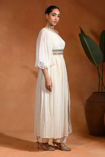 Buy Rishi and Vibhuti Ivory Lurex, Viscose Georgette One Shoulder Moonlite Kurta And Pant Set Online at Aza Fashions Buy_Rishi and Vibhuti_Ivory Lurex, Viscose Georgette One Shoulder Moonlite Kurta And Pant Set _Online_at_Aza_Fashions