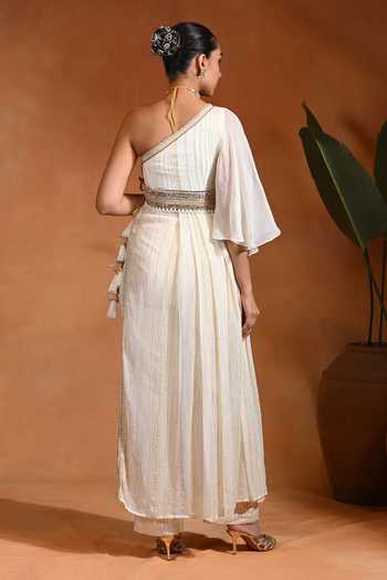Rishi and Vibhuti Moonlite One Shoulder Kurta & Pant Set 