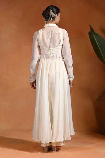 Rishi and Vibhuti Kellen Anarkali & Striped Pant Set 