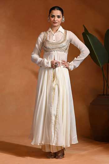 Rishi and Vibhuti Kellen Anarkali & Striped Pant Set 