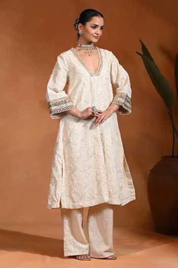 Rishi and Vibhuti Shubhra Ivory Kurta & Pant Set 