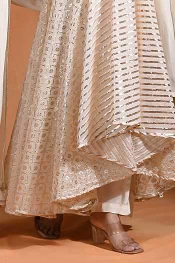 Rishi and Vibhuti Ivory Organza, Chanderi, Crepe Keyhole Neck Masatani Anarkali Pant Set Online at Aza Fashions Rishi and Vibhuti_Ivory Organza, Chanderi, Crepe Keyhole Neck Masatani Anarkali Pant Set _Online_at_Aza_Fashions
