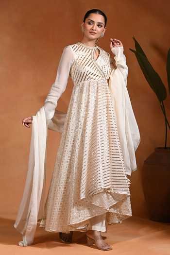 Buy Rishi and Vibhuti Ivory Organza, Chanderi, Crepe Keyhole Neck Masatani Anarkali Pant Set Online at Aza Fashions Buy_Rishi and Vibhuti_Ivory Organza, Chanderi, Crepe Keyhole Neck Masatani Anarkali Pant Set _Online_at_Aza_Fashions