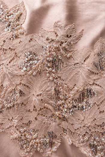 Shop BABITA M Blush Satin, Lace, Velour V-neck, Roselle Bead Embroidered Top And Pant Set Online at Aza Fashions Shop_BABITA M_Blush Satin, Lace, Velour V-neck, Roselle Bead Embroidered Top And Pant Set _Online_at_Aza_Fashions