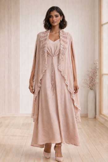 BABITA M The Fiora Gathered Dress With Cape 
