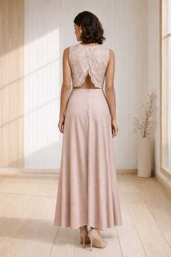 Babita Malkani Evara Embroidered Top & Draped Skirt Set 