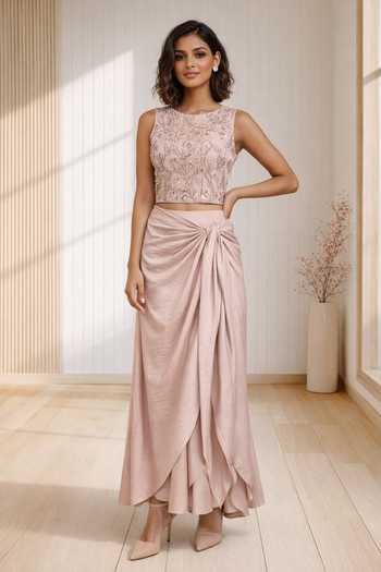 Babita Malkani Evara Embroidered Top & Draped Skirt Set 