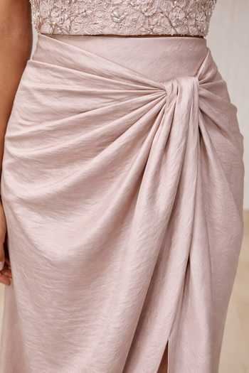 Babita Malkani Pink Satin, Lace, Velour Round Neck, Evara Embroidered Top And Draped Skirt Set Online at Aza Fashions Babita Malkani_Pink Satin, Lace, Velour Round Neck, Evara Embroidered Top And Draped Skirt Set _Online_at_Aza_Fashions