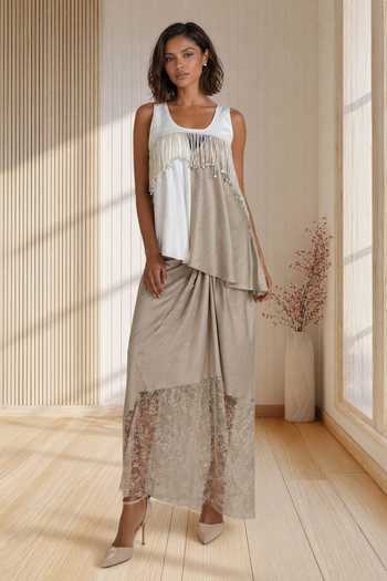Shop Babita Malkani Ivory Satin, Lace, Velour Round Neck Serein Sequin Work Top And Skirt Set Online at Aza Fashions Shop_Babita Malkani_Ivory Satin, Lace, Velour Round Neck Serein Sequin Work Top And Skirt Set _Online_at_Aza_Fashions
