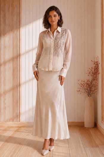 Babita Malkani Opal Embroidered Shirt & Skirt Set 