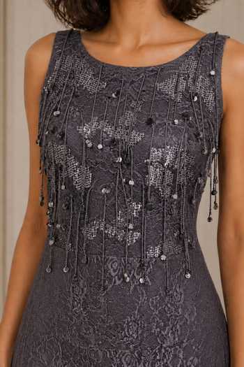 Babita Malkani Grey Satin, Lace, Velour Round Neck Delara Sequin Embellished Dress Online at Aza Fashions Babita Malkani_Grey Satin, Lace, Velour Round Neck Delara Sequin Embellished Dress _Online_at_Aza_Fashions