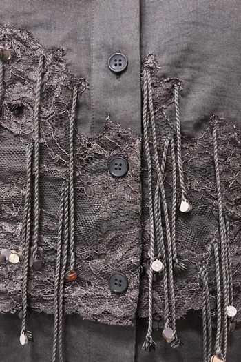 Buy_Babita Malkani_Charcoal Satin, Lace, Velour Collared The Camille Threadwork Top And Skirt Set _Online_at_Aza_Fashions