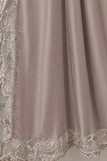 Buy_Babita Malkani_Grey Satin, Lace, Velour Off-shoulder Celine Bead And Sequin Work Dress _Online_at_Aza_Fashions