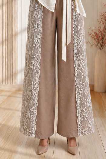 Buy_Babita Malkani_Ivory Satin, Lace, Velour Cowl Neck Liora Tie Up Top And Pant Set _Online_at_Aza_Fashions