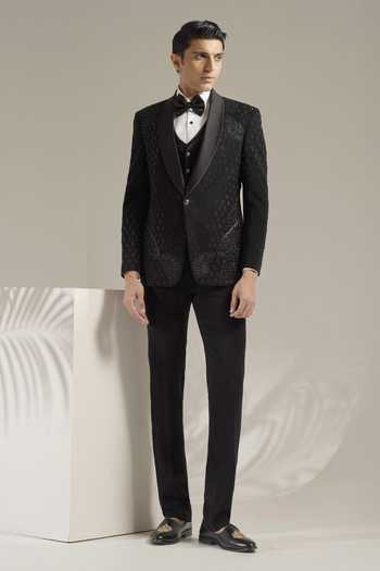 ZOOP MEN Black , Satin, Lycra French Knot Embroidered Suit Set Online at Aza Fashions ZOOP MEN_Black , Satin, Lycra French Knot Embroidered Suit Set _Online_at_Aza_Fashions