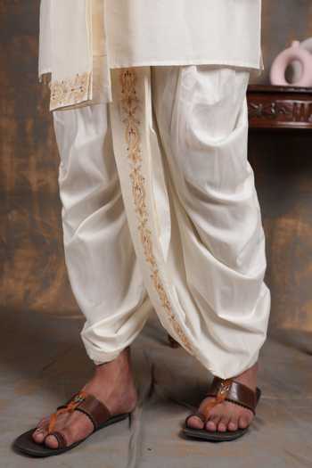 Buy ZOOP MEN Cream Silk, , Satin Embroidered Placket Kurta And Dhoti Pant Set Online at Aza Fashions Buy_ZOOP MEN_Cream Silk, , Satin Embroidered Placket Kurta And Dhoti Pant Set _Online_at_Aza_Fashions