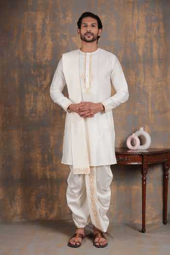 ZOOP MEN Embroidered Placket Kurta & Dhoti Pant Set 