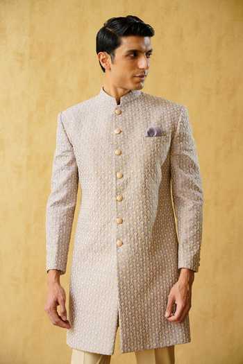 Buy ZOOP MEN Mauve Jacquard, Silk, Cotton Dori Embroidered Sherwani And Pant Set Online at Aza Fashions Buy_ZOOP MEN_Mauve Jacquard, Silk, Cotton Dori Embroidered Sherwani And Pant Set _Online_at_Aza_Fashions