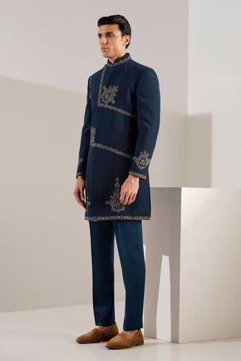 ZOOP MEN Blue Rayon Abstract Embroidered Sherwani And Pant Set Online at Aza Fashions ZOOP MEN_Blue Rayon Abstract Embroidered Sherwani And Pant Set _Online_at_Aza_Fashions