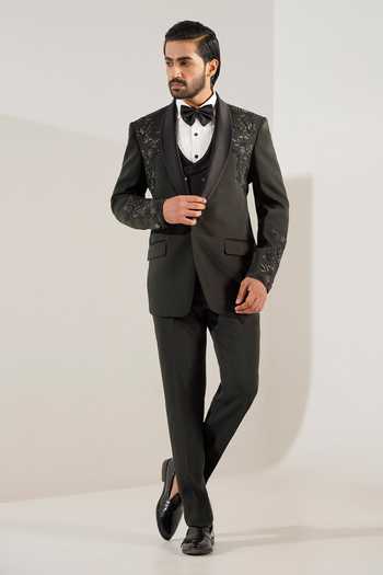 ZOOP MEN_Green Cotton, Lycra Hand French Knot Embroidered Suit Set _Online_at_Aza_Fashions
