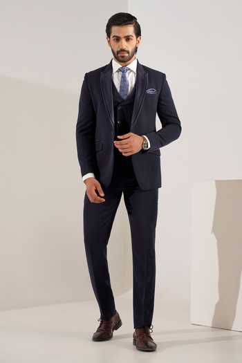 Buy_ZOOP MEN_Blue Jacquard, Satin, Structured Tuxedo Suit Set _Online_at_Aza_Fashions