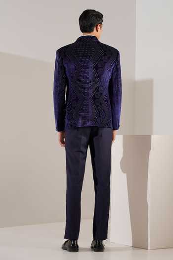 ZOOP MEN Geometric Pattern Tuxedo Jacket & Trouser Set 